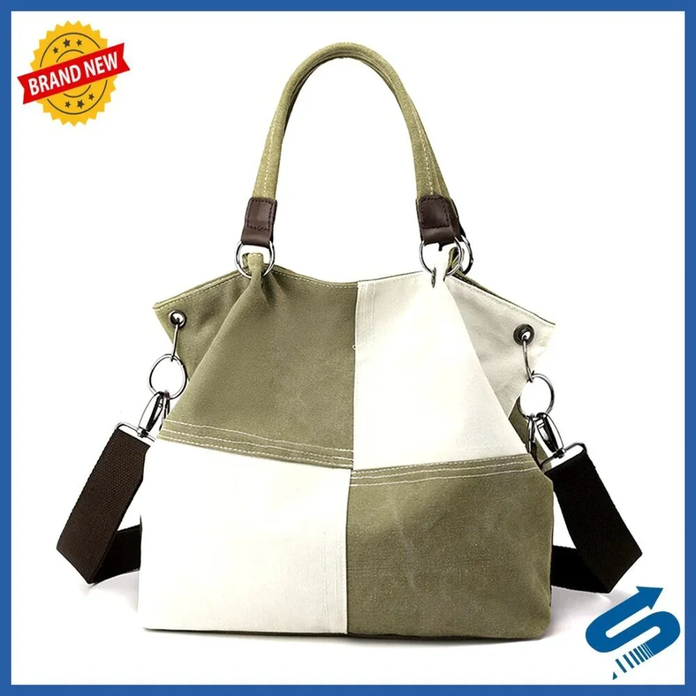 Canvas Tote Bag Crossbody Shoulder Satchel Multi-Pocket Casual Vintage Chic